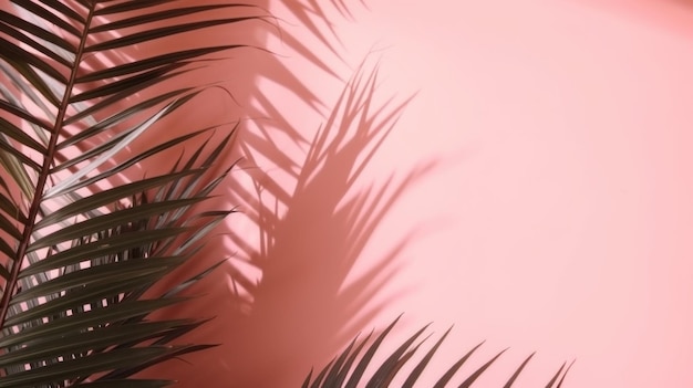 Tropical leaves on pink background Generative ai