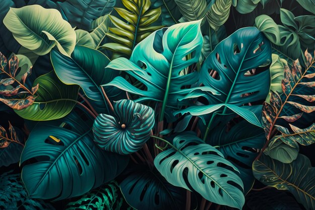 Tropical leaves and plants Generative AI