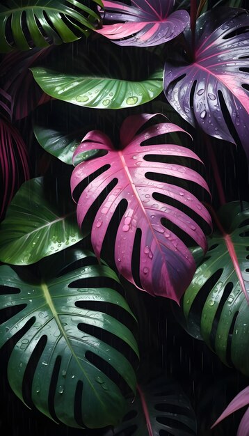 Tropical leaves in various colors