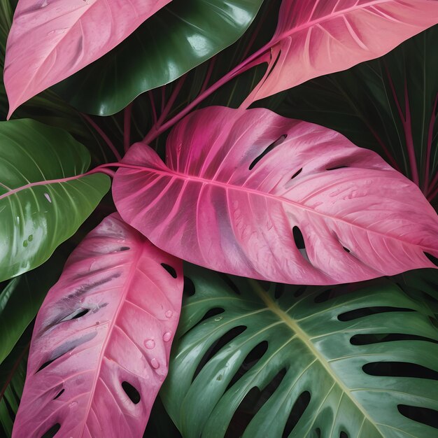 Tropical leaves in various colors