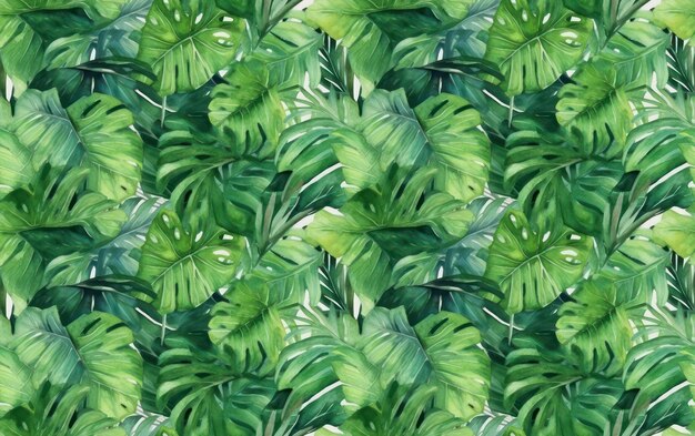 tropical leaves Watercolor Seamless Pattern Background