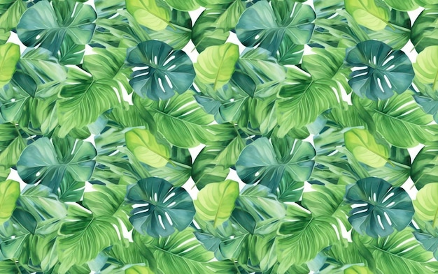 tropical leaves Watercolor Seamless Pattern Background