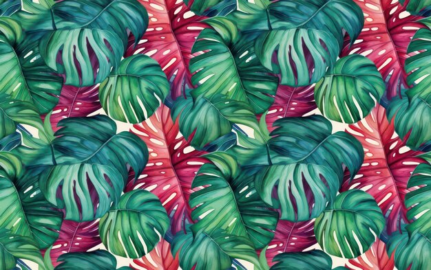 tropical leaves Watercolor Seamless Pattern Background