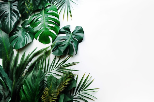 Tropical leaves on a white background