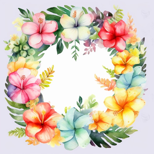 Tropical leaves with flowers border photo frame pictures AI Generated art