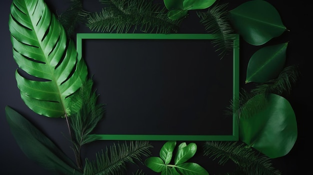 Tropical leaves with green background illustration of generated ai tropical leaves with green background