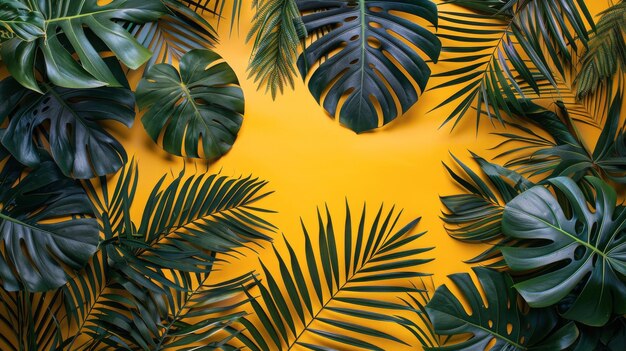 Tropical Leaves on a Yellow Background