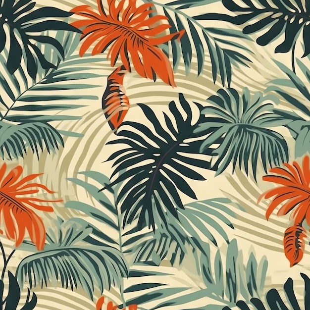 Tropical leaves on a yellow background