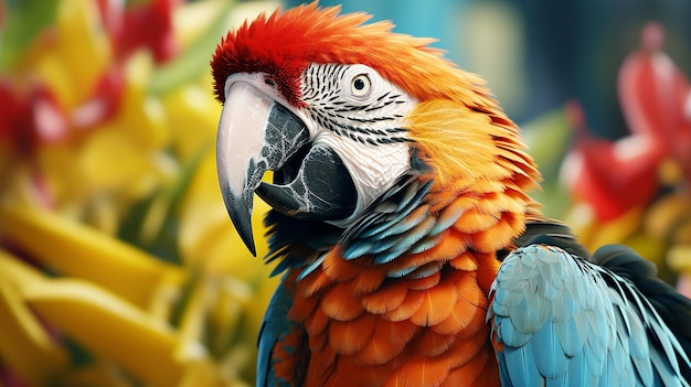 Tropical macaw perched vibrant feathers in focus