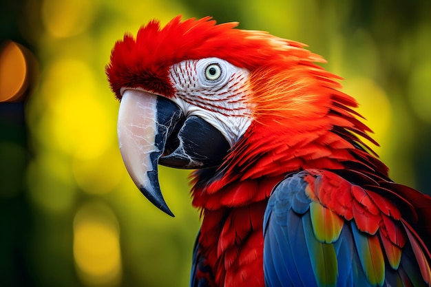 Tropical macaw perched vibrant feathers in focus