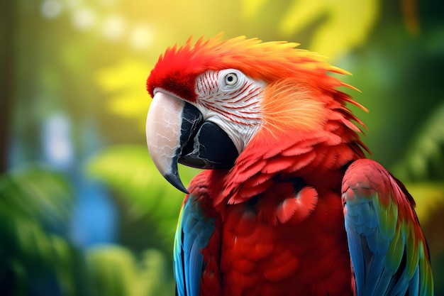 Tropical macaw perched vibrant feathers in focus