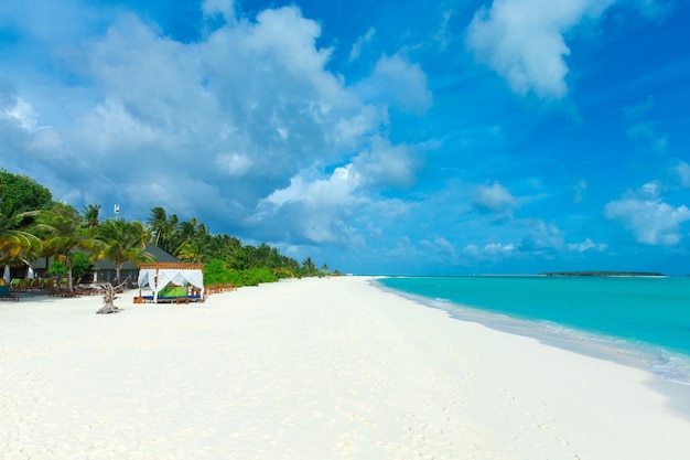 Tropical Maldives island with white sandy beach and sea