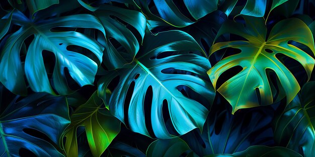 Tropical Monstera Leaves Lush Green Foliage Background