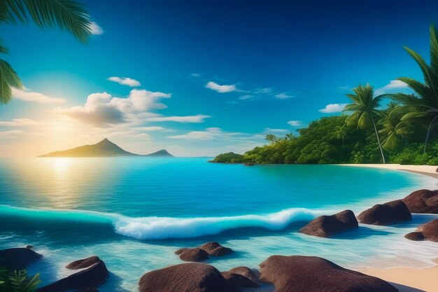 Tropical nature landscape with azure sea backdrop amazing seascape background of Indian ocean on coastline Sri Lanka Summer vacation travel concept Wallpaper of tropic sea Copy text space