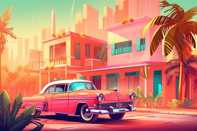 Tropical Neopop Car Illustration