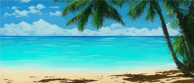 Tropical palm beach with sand sea banner vector illustration with copy space voucher advertising