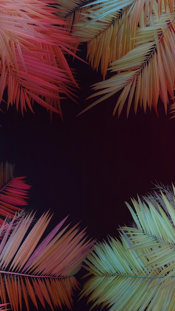 Tropical palm fronds arranged in circle copy space in middle 3D animation