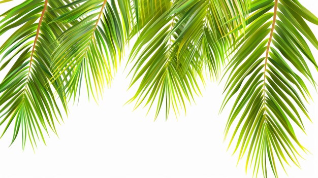 Photo tropical palm fronds encircle empty space frame for text natural design background