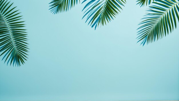 Tropical palm leaf shadow on blue background