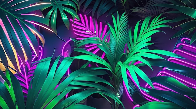 Tropical palm leaves Neon lights