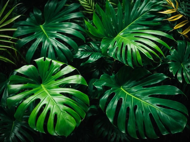 tropical palm leaves pattern background green monstera tree foliage