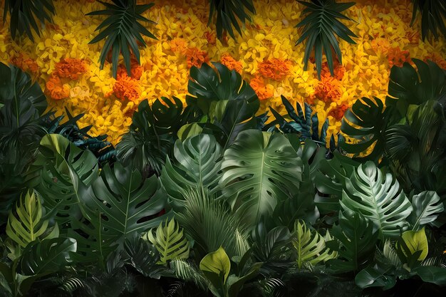 Tropical palm leaves pattern background