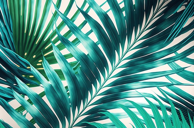 Tropical palm leaves on white background.