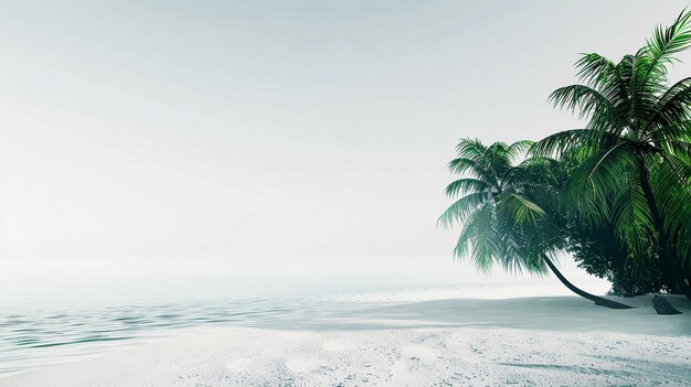 Tropical Palm Tree on White Sand Beach Background