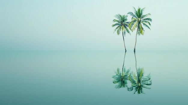 Tropical Palm Trees Reflecting in Calm Water