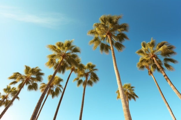 Tropical palm trees view blue sky Generate Ai