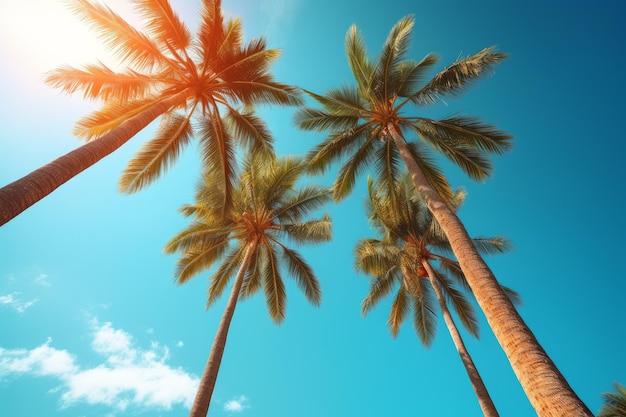 Tropical palm trees view sunset Generate Ai