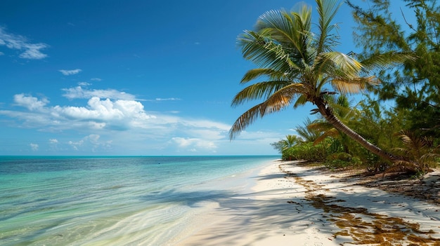 Tropical Paradise Beach with Palm Trees and Clear Blue Water