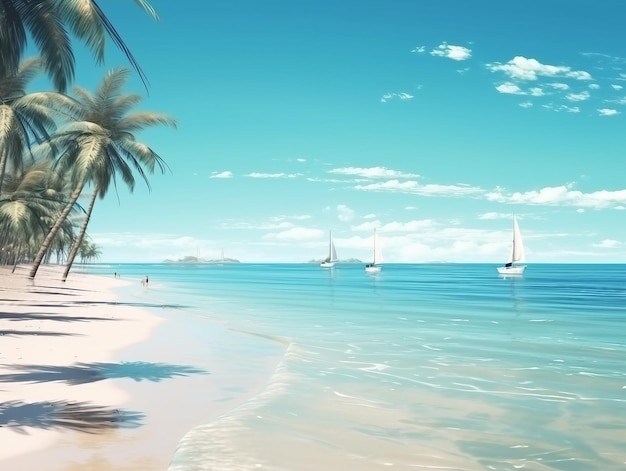 Tropical paradise beach with white sand and coco palms Panoramic beach landscape