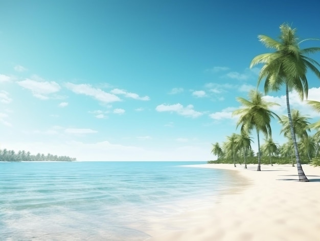 Tropical paradise beach with white sand and coco palms Panoramic beach landscape