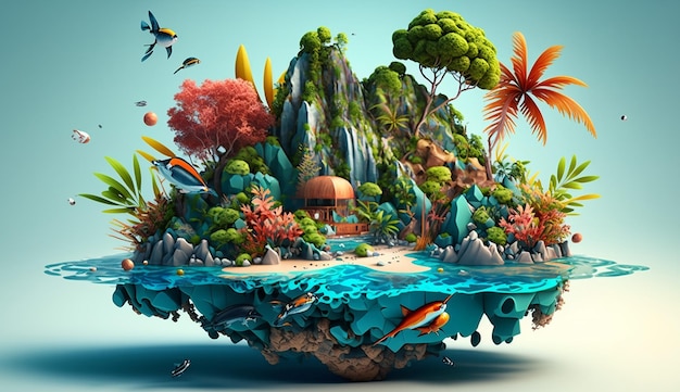 Tropical Paradise A Colorful Island Illustration for summer Generative AI