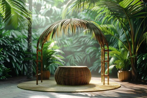 Photo tropical paradise display with bamboo arch