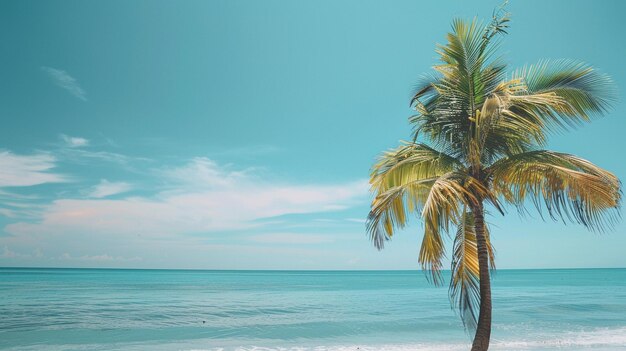 Tropical Paradise Palm Tree on Secluded Beach with Ocean Background