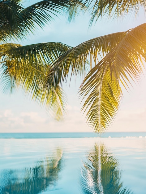 Tropical Paradise Serene Ocean View with Palm Trees and Reflections