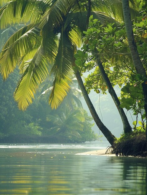 Tropical Paradise Serene Palm Trees by Calm Waters