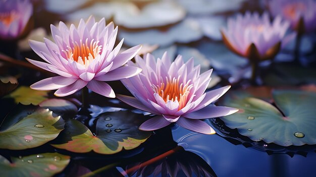 Tropical Paradise Water Lily and Palm Trees