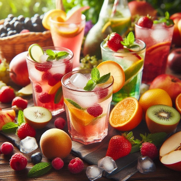 Tropical Paradise with fresh fruits Drinks