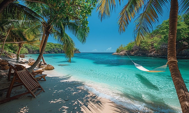 Tropical Paradise with Palm Trees and Hammocks