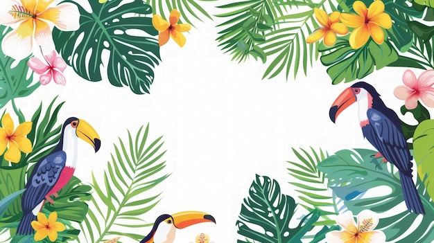 Tropical Paradise with Toucans and Flowers