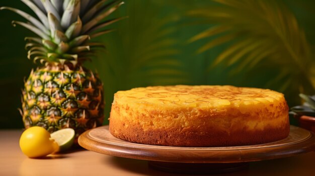 Tropical Pineapple Cake On Wooden Table Vibrant And Delicious