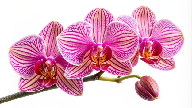 Tropical pink streaked orchid flower isolated white background