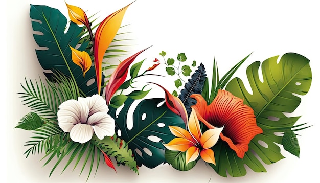 Tropical plants floral on white background green nature vector illustration Made by AIArtificial intelligence