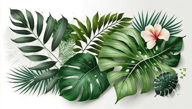 Tropical plants floral on white background green nature vector illustration Made by AIArtificial intelligence