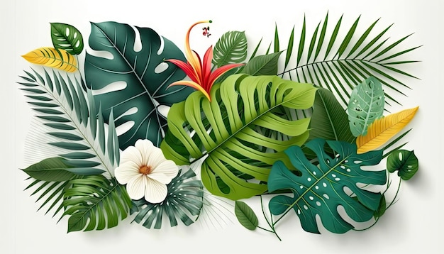 Tropical plants floral on white background green nature vector illustration Made by AIArtificial intelligence