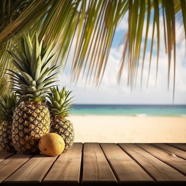 Tropical podium with pineapple Natural pedestal Copy space tropical background