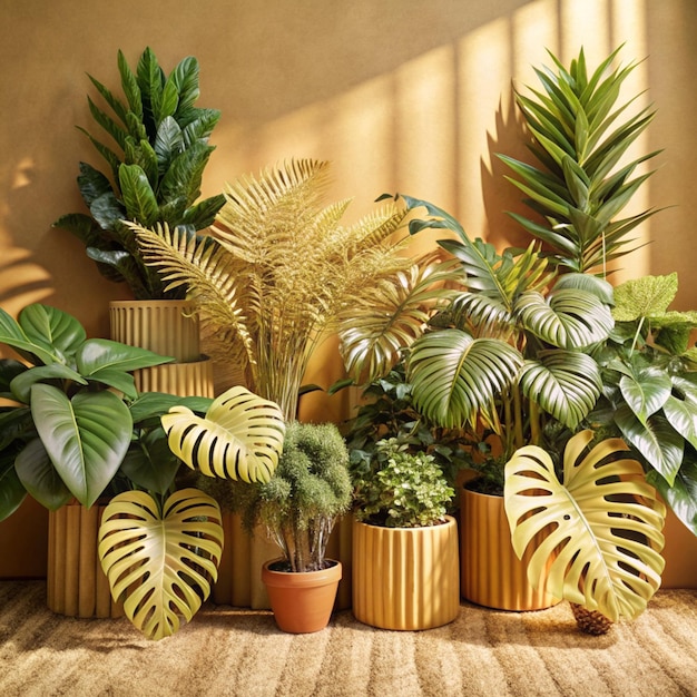 Tropical potted plant with lighting